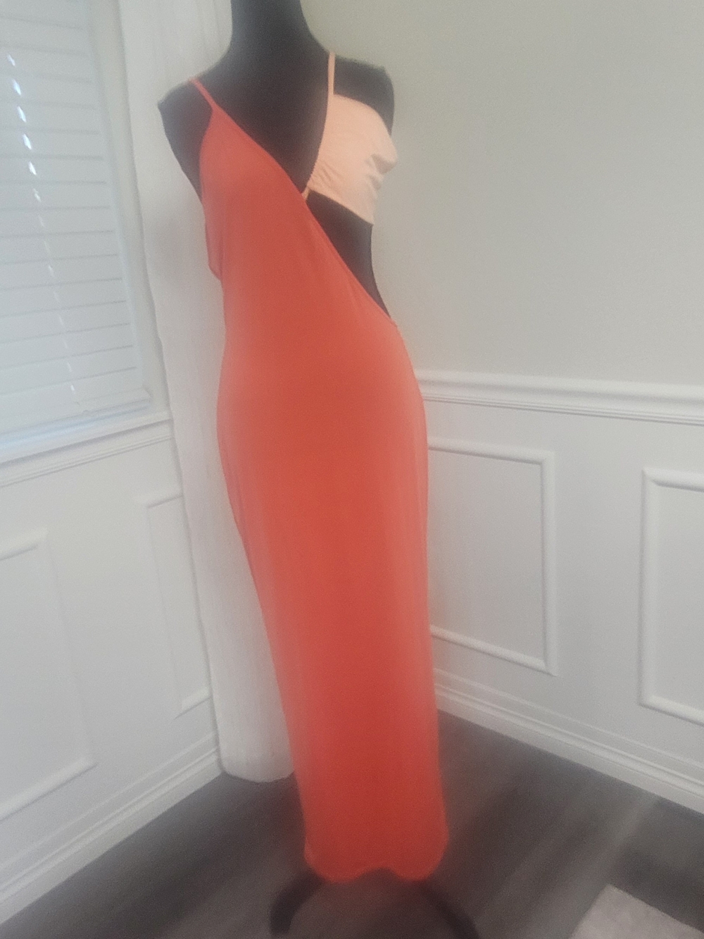 Asymmetrical Orange and Cream Cutout Maxi Dress